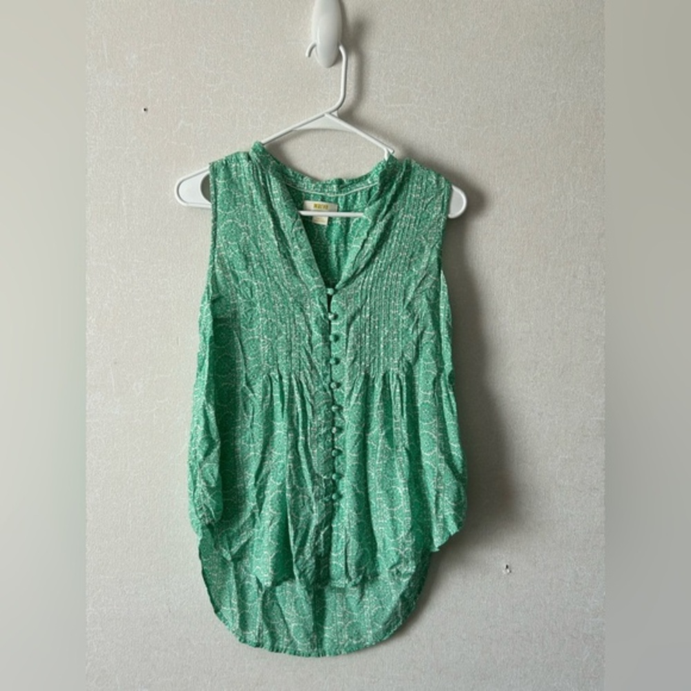 Anthropologie |Green Button-Down Blouse | Size small